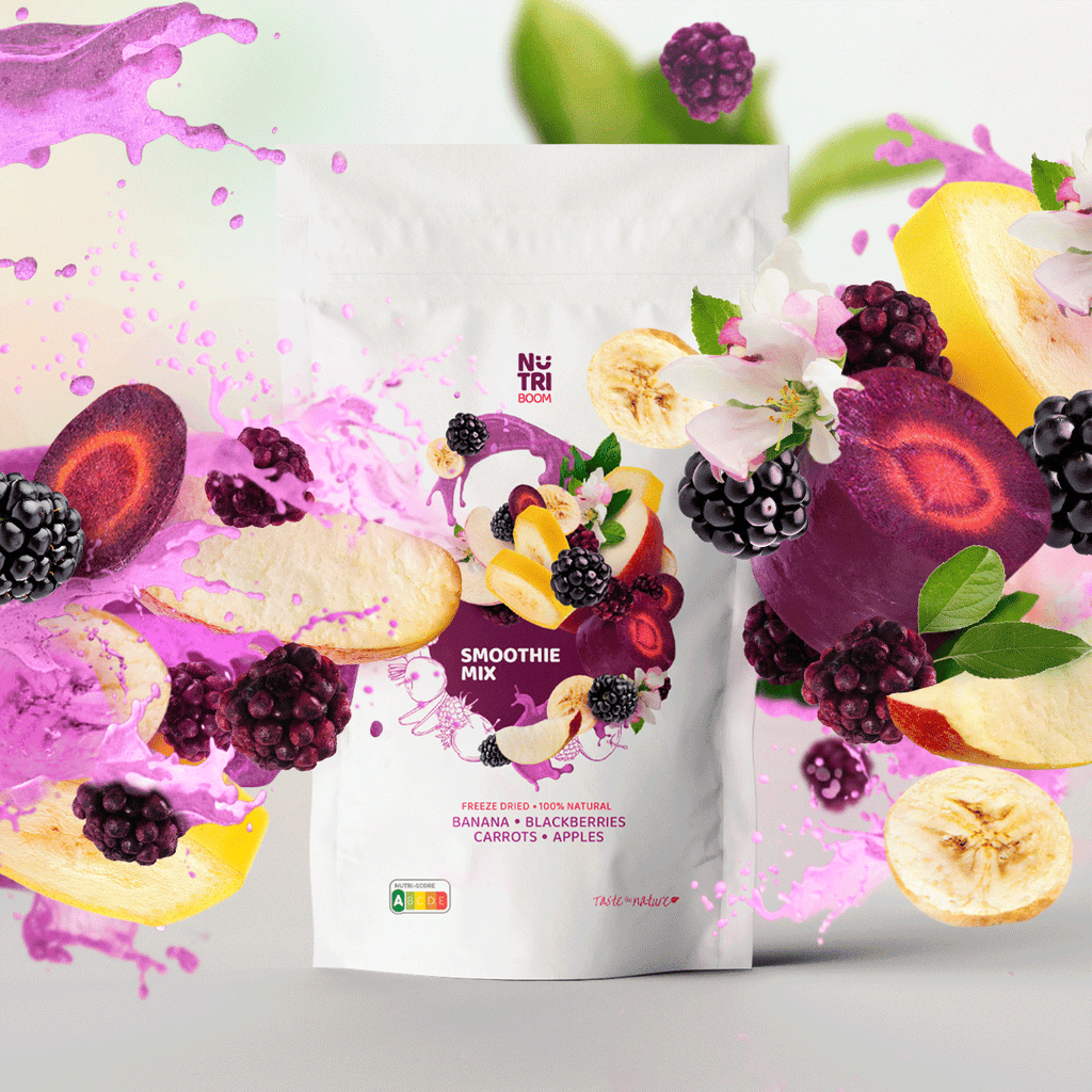 Power Up smuuti Blend – banaan, õunad, tumedad porgandid, põldmarjad